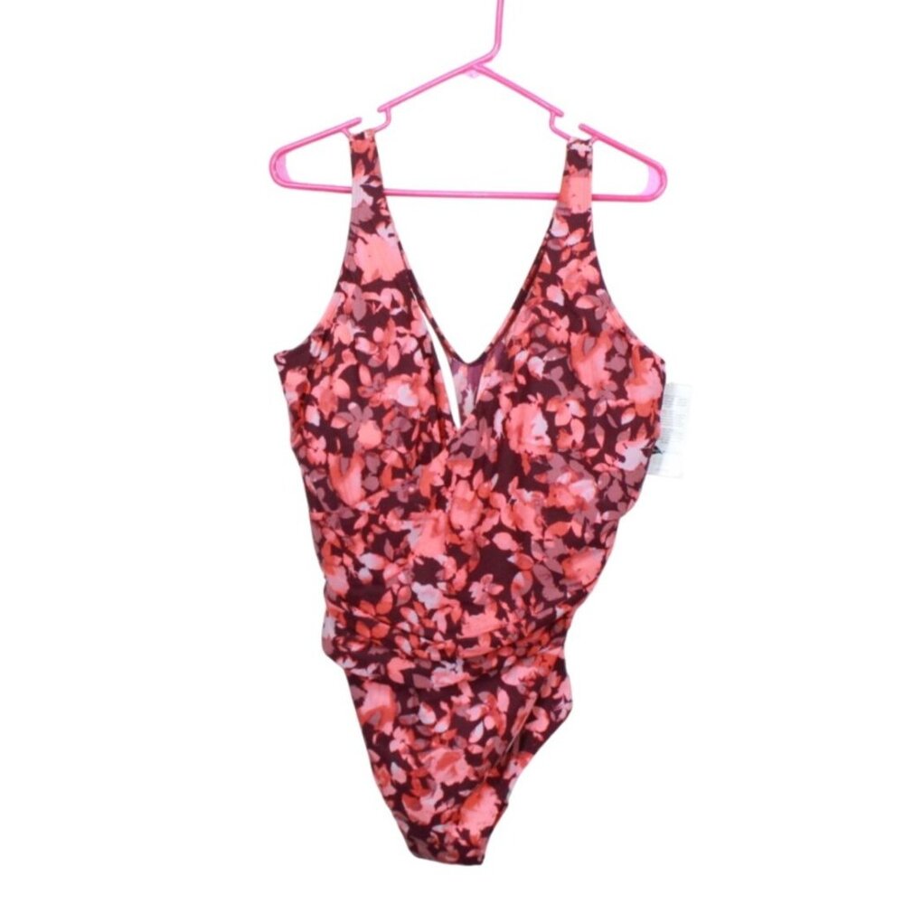 LL Bean Shaping Swimwear Tanksuit Floral Pink Print Size 20W Plus